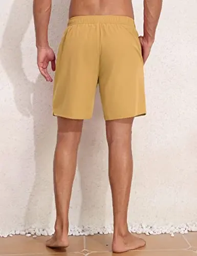 Nonwe Mens Swim Trunks with Compression Liner Quick Dry Hawaiian Bathing Suits 2 in 1 Board Shorts with Pockets - 3