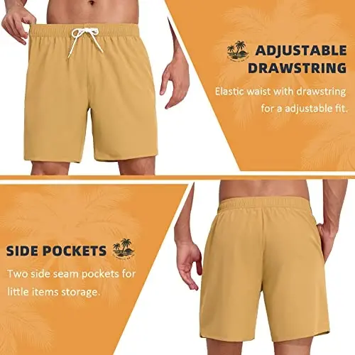 Nonwe Mens Swim Trunks with Compression Liner Quick Dry Hawaiian Bathing Suits 2 in 1 Board Shorts with Pockets - 5