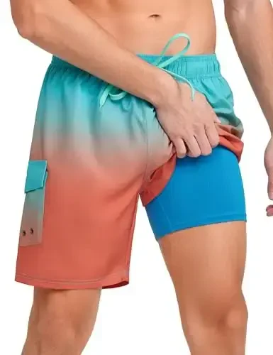 Nonwe Men's Swim Trunks with Compression Liner Quick Dry Water Sport Surf Beach Shorts with Pocket - NONWE (1)