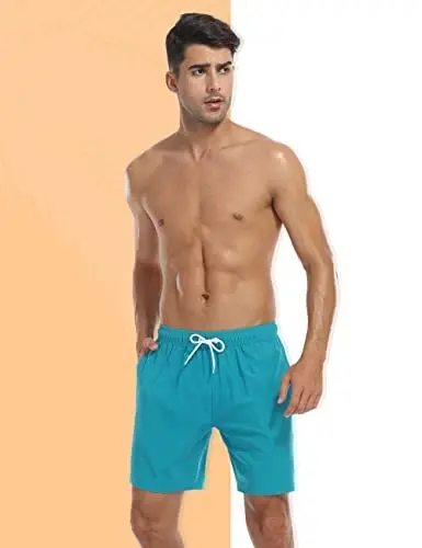 Nonwe Mens Swim Trunks with Compression Liner Quick Dry Hawaiian Bathing Suits 2 in 1 Board Shorts with Pockets - 4