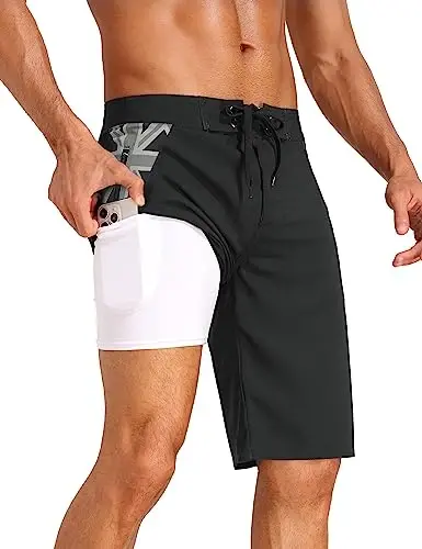 Nonwe Men's Swim Trunks with Compression Liner 2 in 1 Fast Dry Bathing Suits Cargo Surf Board Shorts with Pockets - NONWE