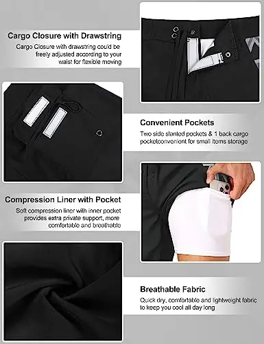 Nonwe Men's Swim Trunks with Compression Liner 2 in 1 Fast Dry Bathing Suits Cargo Surf Board Shorts with Pockets - 6