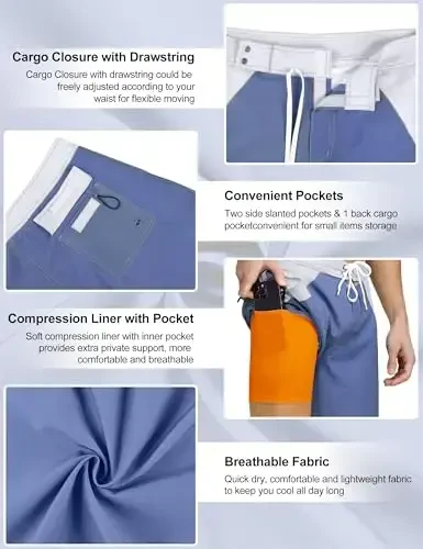 Nonwe Men's Swim Trunks with Compression Liner 2 in 1 Fast Dry Bathing Suits Cargo Surf Board Shorts with Pockets - 6