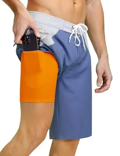 Nonwe Men's Swim Trunks with Compression Liner 2 in 1 Fast Dry Bathing Suits Cargo Surf Board Shorts with Pockets - 1