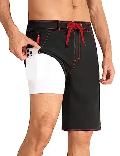 Nonwe Men's Swim Trunks with Compression Liner 2 in 1 Fast Dry Bathing Suits Cargo Surf Board Shorts with Pockets 