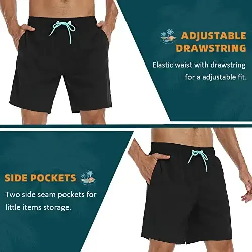 Nonwe Mens Swim Trunks with Compression Liner Quick Dry Hawaiian Bathing Suits 2 in 1 Board Shorts with Pockets - 5