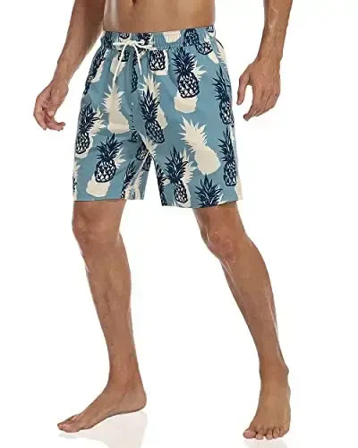 Nonwe Mens Swim Trunks with Compression Liner Quick Dry Hawaiian Bathing Suits 2 in 1 Board Shorts with Pockets - 2