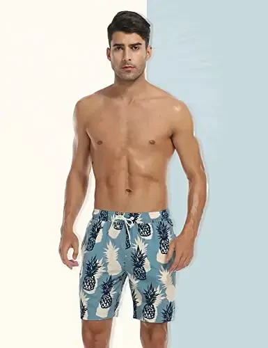 Nonwe Mens Swim Trunks with Compression Liner Quick Dry Hawaiian Bathing Suits 2 in 1 Board Shorts with Pockets - 4