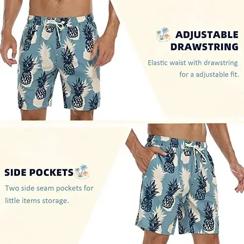 Nonwe Mens Swim Trunks with Compression Liner Quick Dry Hawaiian Bathing Suits 2 in 1 Board Shorts with Pockets - 5