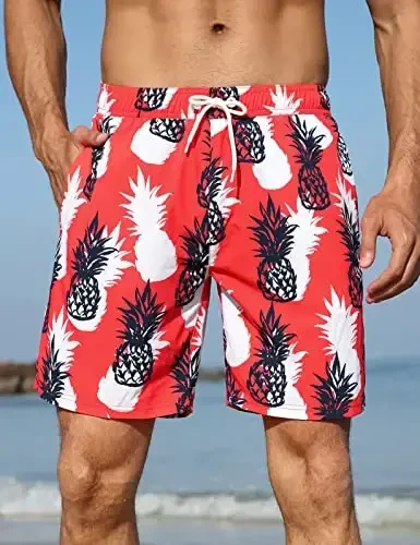 Nonwe Mens Swim Trunks with Compression Liner Quick Dry Hawaiian Bathing Suits 2 in 1 Board Shorts with Pockets - NONWE (1)