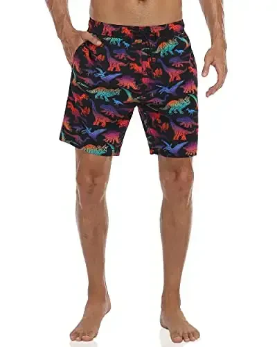 Nonwe Mens Swim Trunks with Compression Liner Quick Dry Hawaiian Bathing Suits 2 in 1 Board Shorts with Pockets - MODAZONE (1)