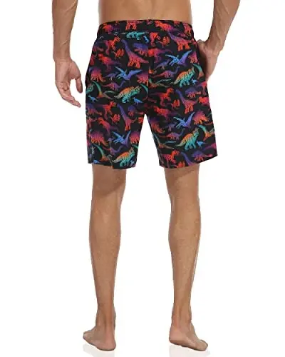 Nonwe Mens Swim Trunks with Compression Liner Quick Dry Hawaiian Bathing Suits 2 in 1 Board Shorts with Pockets - 3