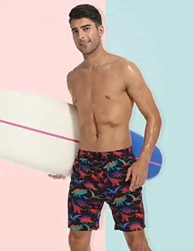 Nonwe Mens Swim Trunks with Compression Liner Quick Dry Hawaiian Bathing Suits 2 in 1 Board Shorts with Pockets - 4