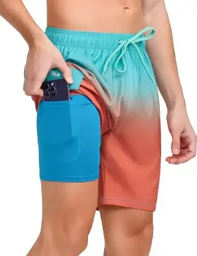 Nonwe Men's Swim Trunks with Compression Liner Quick Dry Water Sport Surf Beach Shorts with Pocket - MODAZONE