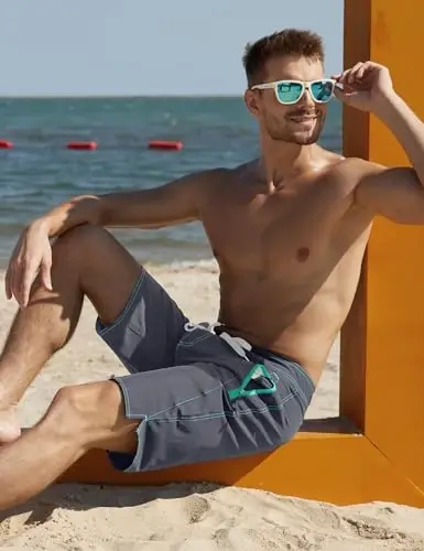 Nonwe Men's Swim Trunks with Compression Liner 2 in 1 Fast Dry Bathing Suits Cargo Surf Board Shorts with Pockets - 3