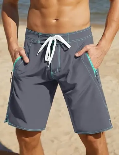 Nonwe Men's Swim Trunks with Compression Liner 2 in 1 Fast Dry Bathing Suits Cargo Surf Board Shorts with Pockets - 4