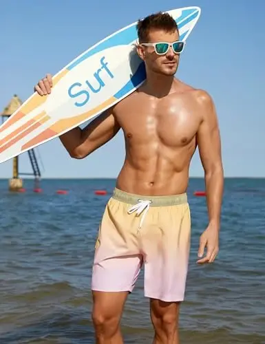 Nonwe Men's Swim Trunks with Compression Liner Quick Dry Water Sport Surf Beach Shorts with Pocket - 3