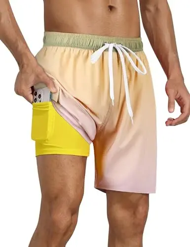 Nonwe Men's Swim Trunks with Compression Liner Quick Dry Water Sport Surf Beach Shorts with Pocket 