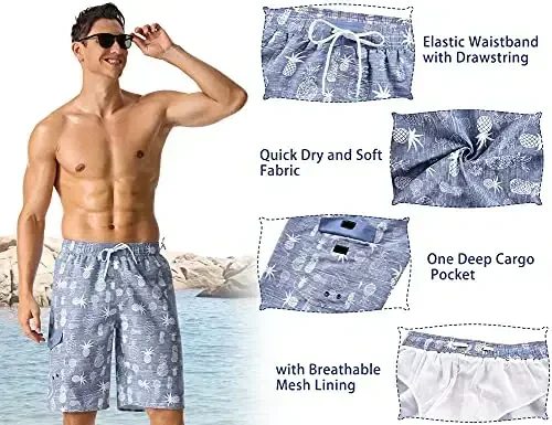 Nonwe Men's Beachwear Summer Holiday Swim Trunks Quick Dry Striped - 6