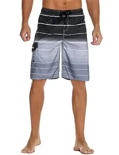 Nonwe Men's Beachwear Summer Holiday Swim Trunks Quick Dry Striped 