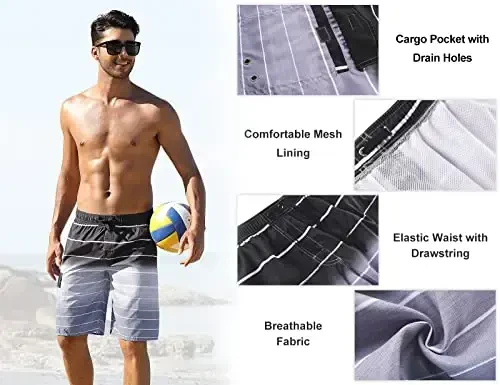 Nonwe Men's Beachwear Summer Holiday Swim Trunks Quick Dry Striped - 5