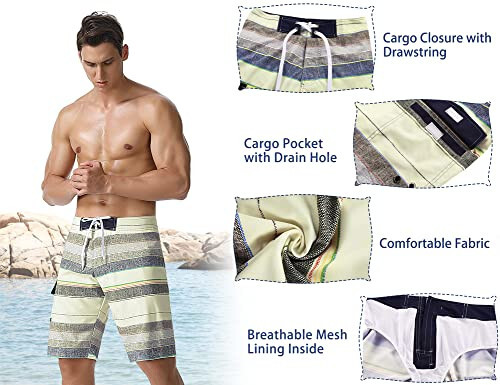 Nonwe Men's Sportwear Quick Dry Board Shorts with Lining - 13