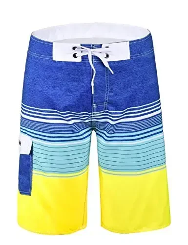 Nonwe Men's Swim Trunks Quick Dry Wave Pattern with Mesh Lining Board Shorts - NONWE