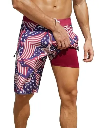 Nonwe Men's Swim Trunks with Compression Liner 2 in 1 Fast Dry Bathing Suits Cargo Surf Board Shorts with Pockets - NONWE (1)