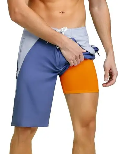 Nonwe Men's Swim Trunks with Compression Liner 2 in 1 Fast Dry Bathing Suits Cargo Surf Board Shorts with Pockets - 2