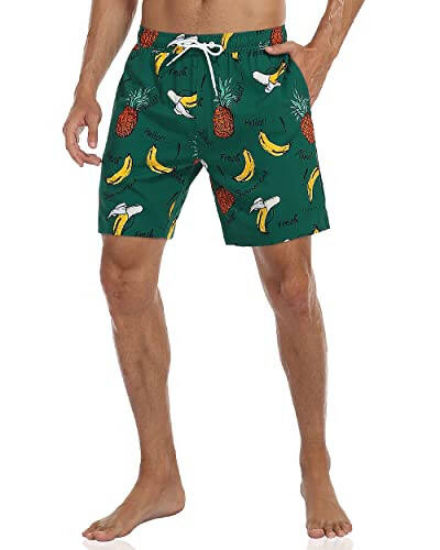 Nonwe Mens Swim Trunks with Compression Liner Quick Dry Hawaiian Bathing Suits 2 in 1 Board Shorts with Pockets - 2