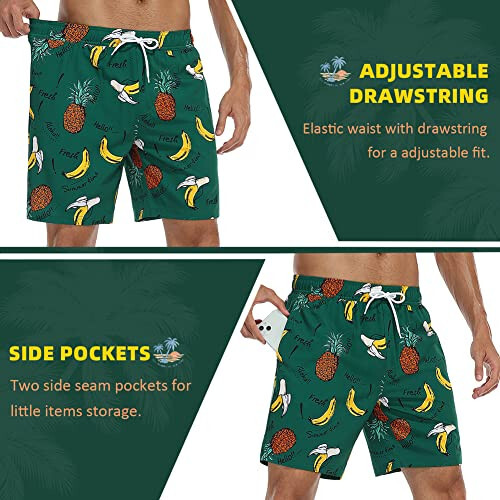 Nonwe Mens Swim Trunks with Compression Liner Quick Dry Hawaiian Bathing Suits 2 in 1 Board Shorts with Pockets - 5