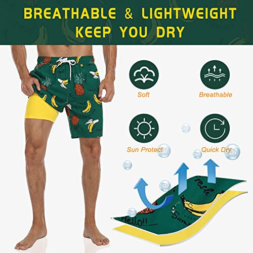 Nonwe Mens Swim Trunks with Compression Liner Quick Dry Hawaiian Bathing Suits 2 in 1 Board Shorts with Pockets - 6