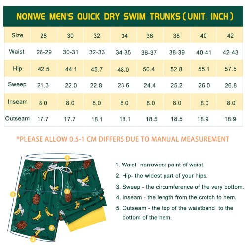 Nonwe Mens Swim Trunks with Compression Liner Quick Dry Hawaiian Bathing Suits 2 in 1 Board Shorts with Pockets - 7