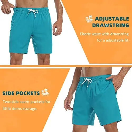 Nonwe Mens Swim Trunks with Compression Liner Quick Dry Hawaiian Bathing Suits 2 in 1 Board Shorts with Pockets - 5