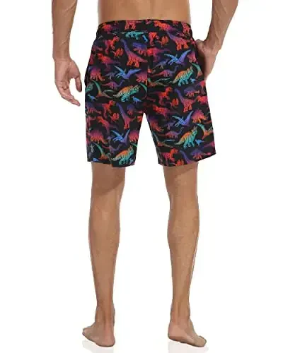 Nonwe Mens Swim Trunks with Compression Liner Quick Dry Hawaiian Bathing Suits 2 in 1 Board Shorts with Pockets - 3