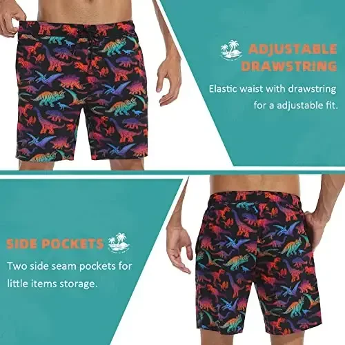Nonwe Mens Swim Trunks with Compression Liner Quick Dry Hawaiian Bathing Suits 2 in 1 Board Shorts with Pockets - 5