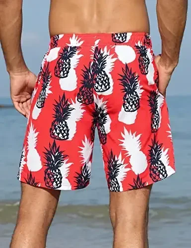 Nonwe Mens Swim Trunks with Compression Liner Quick Dry Hawaiian Bathing Suits 2 in 1 Board Shorts with Pockets - 3