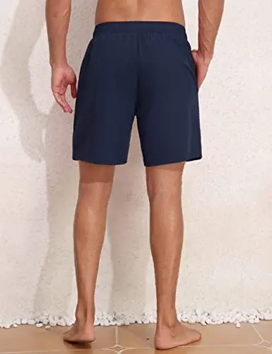 Nonwe Mens Swim Trunks with Compression Liner Quick Dry Hawaiian Bathing Suits 2 in 1 Board Shorts with Pockets - 3