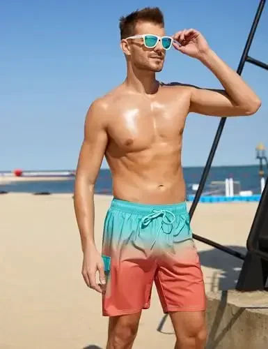 Nonwe Men's Swim Trunks with Compression Liner Quick Dry Water Sport Surf Beach Shorts with Pocket - 3