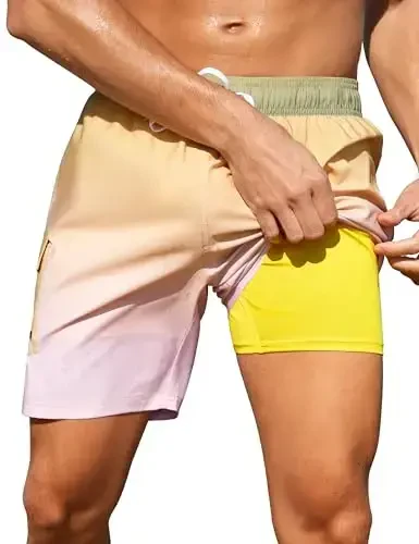 Nonwe Men's Swim Trunks with Compression Liner Quick Dry Water Sport Surf Beach Shorts with Pocket - 2