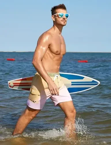 Nonwe Men's Swim Trunks with Compression Liner Quick Dry Water Sport Surf Beach Shorts with Pocket - 5