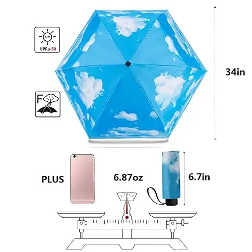 NOOFORMER Mini Travel Sun&rain Umbrella - Lightweight Compact Parasol Umbrellas with 95% UV Protection for Men Women Multiple Colors - 2