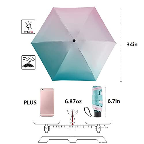 NOOFORMER Mini Seyahat Güneş ve Yağmur Şemsiyesi - Hafif Kompakt Şemsiye 95% UV Koruma Erkekler Kadınlar Çoklu Renkler - 2