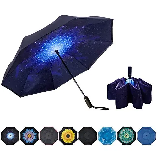 NOORNY Inverted Umbrella Double Layer Automatic Folding Reserve Umbrella Windproof UV Protection for Rain Car Travel Outdoor Men Women - 8