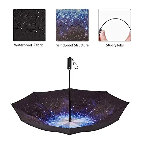 NOORNY Inverted Umbrella Double Layer Automatic Folding Reserve Umbrella Windproof UV Protection for Rain Car Travel Outdoor Men Women - 12
