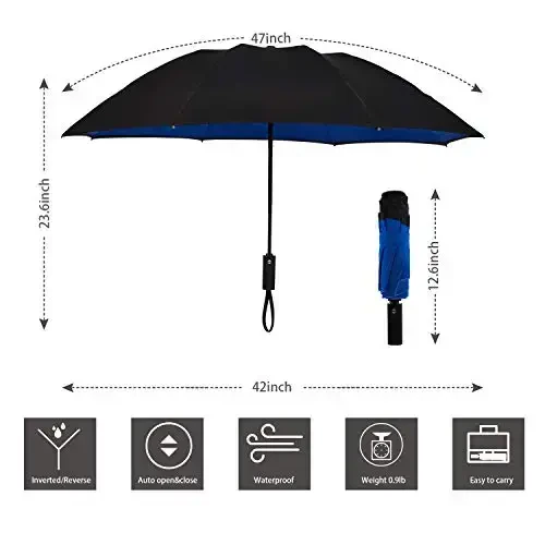 NOORNY Inverted Umbrella Double Layer Automatic Folding Reserve Umbrella Windproof UV Protection for Rain Car Travel Outdoor Men Women - 7