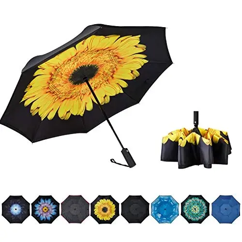 NOORNY Inverted Umbrella Double Layer Automatic Folding Reserve Umbrella Windproof UV Protection for Rain Car Travel Outdoor Men Women 