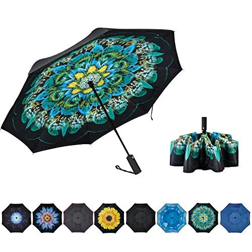 NOORNY Inverted Umbrella Double Layer Automatic Folding Reserve Umbrella Windproof UV Protection for Rain Car Travel Outdoor Men Women - NOORNY
