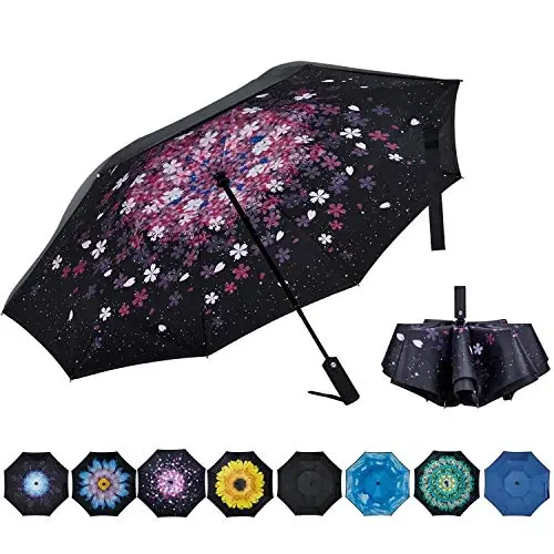 NOORNY Inverted Umbrella Double Layer Automatic Folding Reserve Umbrella Windproof UV Protection for Rain Car Travel Outdoor Men Women - 3