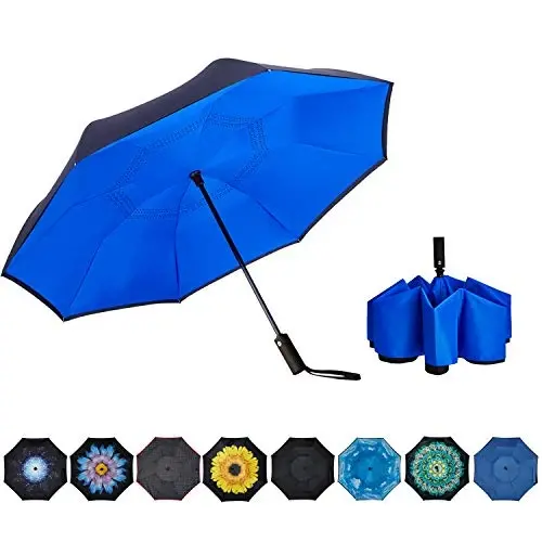 NOORNY Inverted Umbrella Double Layer Automatic Folding Reserve Umbrella Windproof UV Protection for Rain Car Travel Outdoor Men Women - 1